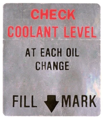 Cadillac Caution Coolant Level Fan Decal 1966-1967 DeVille Eldorado Fleetwood - Image 1 of 4