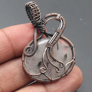 Rutile Quartz Gemstone Copper Wire Wrapped Pendant 2" Jewelry G18952 - Picture 1 of 3
