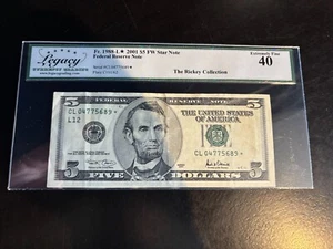 DBR 2001 $5 FRN San Francisco STAR Fr. 1988-L* Legacy XF-40 Serial CL04775689* - Picture 1 of 2