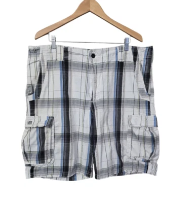 Lee Dungarees 格子工装短裤男式 42x11 蓝色黑色白色口袋户外 — 第 1/4 张图片