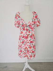Topshop NWT Floral Rose Red Punk Cotton Ruched Short Mini Tea Dress 8 Medium - Picture 1 of 13