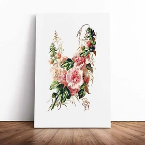 Hollyhock illustrazione fiore vintage tela arte da parete stampa incorniciata immagine - Foto 1 di 7