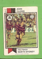#D96. 1974  NORTH SYDNEY BEARS  SCANLENS RUGBY LEAGUE CARD #114 JOHN FAIRNS