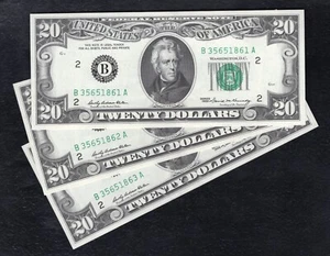 (3) CONSECUTIVE 1969 $20 FRN FEDERAL RESERVE NOTES NEW YORK, NY GEM UNC - Picture 1 of 2