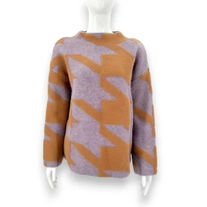 Ann Taylor Purple Brown Houndstooth Jacquard Mock Neck Pullover Sweater Size XS - Picture 1 of 7
