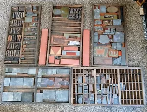 Lot Vintage Letterpress, 5 Trays W 3 Hamilton Pulls Over 175 Pcs, Wood Letters - Picture 1 of 24