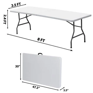 Heavy Duty Lightweight 8Ft Portable Plastic Folding Table for Picnic Camping - Picture 1 of 12