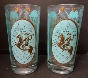 Vintage MCM Ned Harris Paul Revere Freiheitsglocke Adler Glas Türkis Aqua Gold - Bild 1 von 5