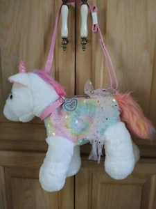 Poochie & Co Girl's Sparkly tie dye Unicorn Pony Horse Plush Purse  - Picture 1 of 5
