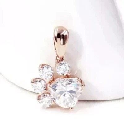 Pingente de pata de diamante simulado coração 1,00 ct folheado a ouro rosa 14K - Imagem 1 de 4