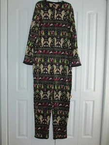 December 25th Mens/Womens Black Unicorn+Deer+Trees One Piece Pajamas - Picture 1 of 12
