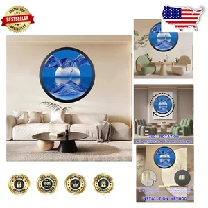 Elegant Blue Moving Sand Art Decor - 360° Rotating 17.3'' Wall Sculpture - Picture 1 of 9