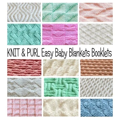 Knitting Patterns for Easy Baby Blankets, KNIT and PURL only, A5 Booklets