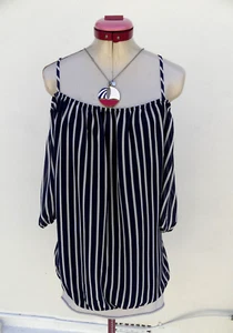 CITY CHIC Blue White TOP Size M Aus 18 NWT NEW Striped Off Shoulder Lined Plus - Picture 1 of 6