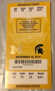 2019 Michigan Wolverines vs Michigan State Football Student Ticket Stub Sm Creas - Picture 1 of 2