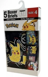 NEW Handcraft 5 Pack Boys Boxer Briefs - Pokemon - 100% Cotton Size 4 Pikachu - Picture 1 of 2