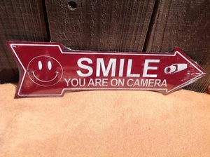 Smile Your On Camera This Way To Arrow Sign Directional Novelty Metal 17" x 5" - Picture 1 of 1