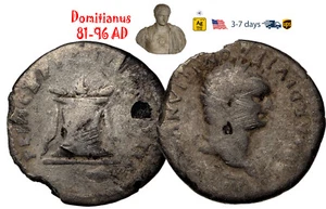 Ancient Roman Empire Coin Silver Denarius Domitian 81 - 96 AD Authentic #16496 - Picture 1 of 3