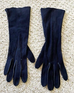 Damen Vintage blau Wildleder Leder Handschuhe Gr. 6 gefüttert Autofahren Herbst Winter klassisch - Bild 1 von 10