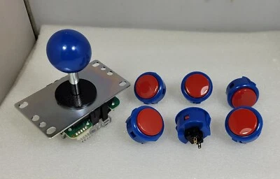 Japan Sanwa Mix Buttons Royal Blue/Red x 6 & Royal B Joystick 8YT- Arcade Parts - Image 1 of 4