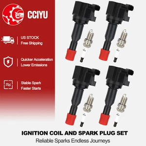 CCIYU 4 Ignition Coil + 4 Spark Plug For 2007-2008 Honda Fit 1.5L L4 - Picture 1 of 8