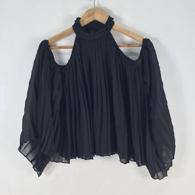 Blusa Walter Baker Mujer Talla S Negra Transparente Manga Larga Hombro Frío 099038 Foto 1 de 4