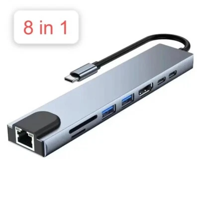 USB C Hub 8 in 1 Adapter 4K HDMI USB 3.0 Micro SD RJ45 Ethernet Docking Station - Bild 1 von 4