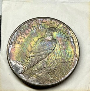 Dólar de plata 1921 $1 BU alto relieve paz - tono arco iris monstruo - Imagen 1 de 5