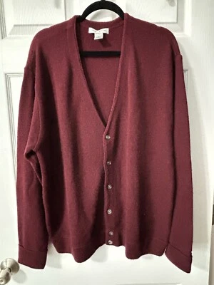 Cárdigan Suéter Eslabones Ciprés Años 90 Golf Mr Rogers Vino Borgoña Botón Frontal XL Foto 1 de 4