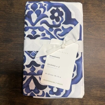 POTTERY BARN ASHER MEDALLION PERCALE SHAM SET (2), STANDARD ~ TWILIGHT - Image 1 of 4