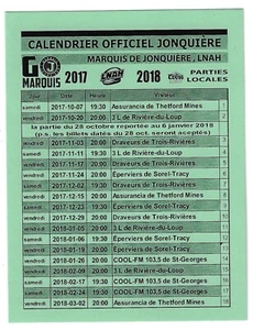 RARE 2017-18 Jonquiere Marquis LNAH FRENCH Hockey Schedule !!! Coors Light - Picture 1 of 1