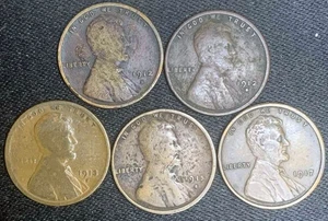 “Hard Luck” lot of 5 pennies 1912-17, mistreated in their youth. Free Shipping! - Picture 1 of 14