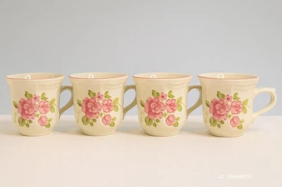 Juego de 4 tazas de café Gibson Roseland rosa gres Cottagecore Flora de 8 oz Foto 1 de 4