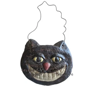 Primitive Vtg Style Ceramic Halloween Scaredy Sassy Black Cat Hanger Sign - Picture 1 of 7
