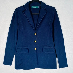 Lauren Ralph Lauren Sweater Blazer Womens M Blue Cotton Blend Jacket Academia - Picture 1 of 10
