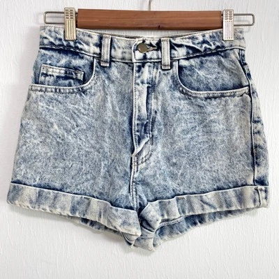 Pantalones cortos de mezclilla American Apparel para mujer Y2K cintura alta 26 azul lavado ácido puños Foto 1 de 4
