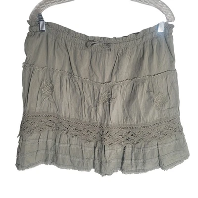 Arizona Y2K Boho Skirt Women's XS Light Gray Green Cotton Lined Embroidered - Image 1 of 4