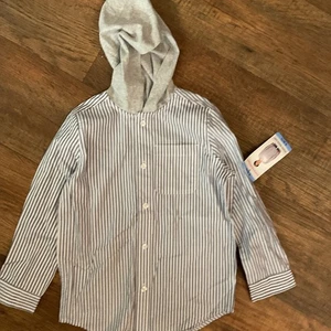 Lucky Brand Jungen Hemd mit Kapuze und gewebten Knöpfen Größe S 6/7 grau/weiß gestreift - Bild 1 von 3