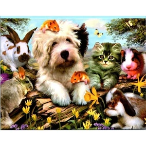 New Leanin' Tree Greeting Card Dog Cat Bunny By Robinson "Furry Friends" - Picture 1 of 3