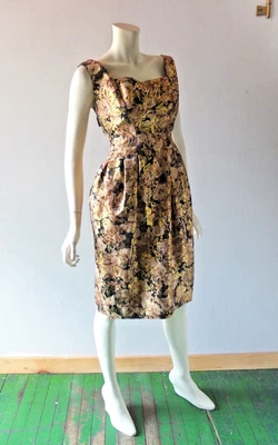 Vintage 1950s Sylvan Rich Martini Metallic Brocade Dress Busty Wiggle Maisel 6 8 - Image 1 of 4
