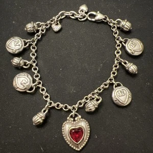 Brighton CHERISHED Silver Tone Heart Charms Beads Bracelet, 7-8” - Picture 1 of 8