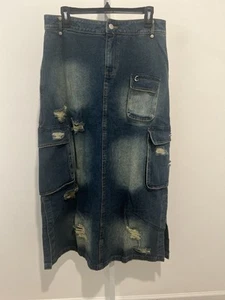 Jaded Gypsy Just a Jewel Skirt Size L/XL Distressed Denim Medium Wash Pockets - Picture 1 of 3