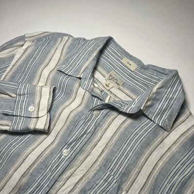 J. Crew x Baird McNutt Men’s L Irish Linen Striped Long Sleeve Button Down Blue - Image 1 of 4