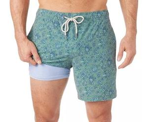 NUOVO $68 Fair Harbor Bayberry 7 in corto da bagno con fodera integrata - verde floreale - Foto 1 di 9