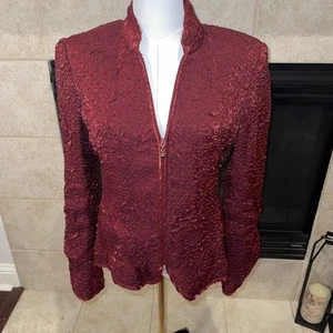 Victor Costa Red Textured Metallic Jacket With Gem Zipper Pull Size 8 - Picture 1 of 10