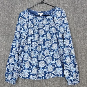 Style & Co Blouse Womens Large Blue Floral Cottagecore Flowy Peasant Top - Picture 1 of 12