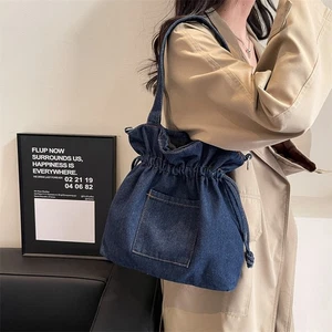 Bolso Denim Japonés Mujeres Nuevo Paquete con Cordón Bolso Cubo Bolso Bandolera de Hombro - Imagen 1 de 22