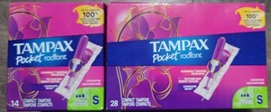 2 pk setTampax Pocket Radiant Unscented Compact Tampons 28 & 14 - Picture 1 of 6