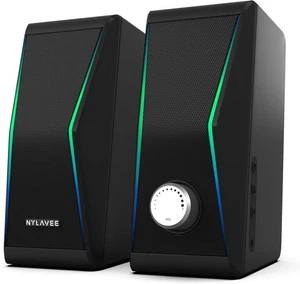 Computer Speakers, Bluetooth 5.0 Hi-Fi Stereo PC Speakers, 4 Dynamic Lighting Mo - Picture 1 of 5