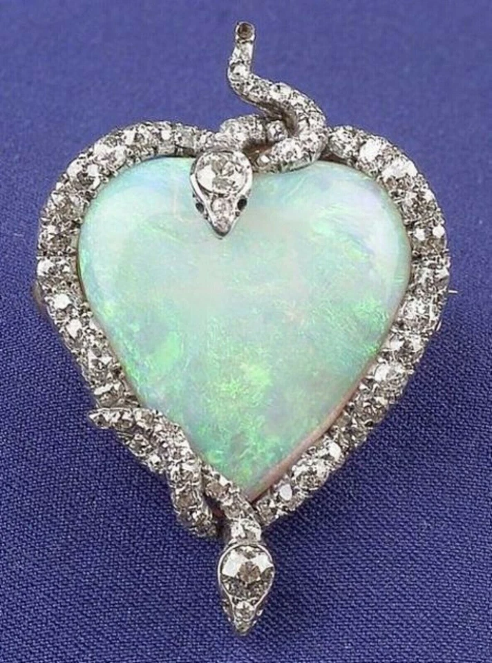 4.00 Ct Heart Cut Simulated Fire Opal Snake Heart Pendant 14K White Gold Plated - Image 1 of 4